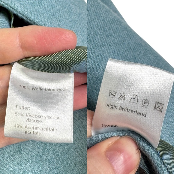 Akris Punto Sumptuous Aqua Jacket 100% Wool Light‎ Blue Hook & Eye Flaws US 12 - Picture 16 of 16